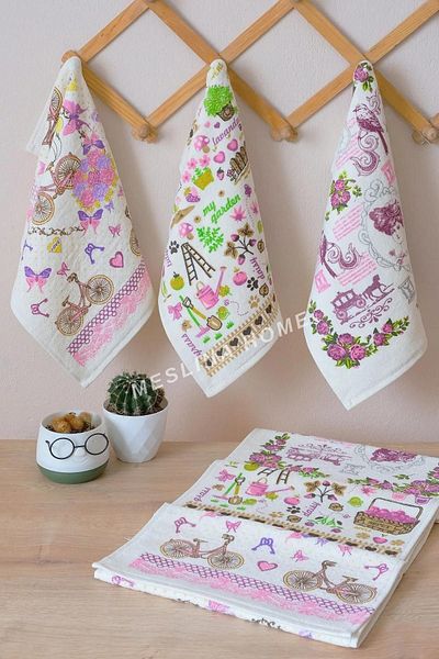 Meslina Home 3 Piece Printed Kitchen Towel Set - 30x50 cm Bicycle