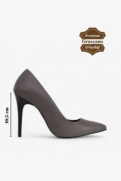 Grasyano Anthracite Gray High Stiletto - Soft Genuine Leather, 10.5 Cm Comfortable Heeled Shoes