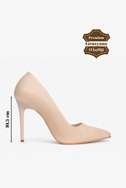 Grasyano Hakiki Deri Stiletto Nude Pembe Yüksek Topuk Yumuşak Deri 10,5 Cm Konforlu Topuklu Ayakkabı