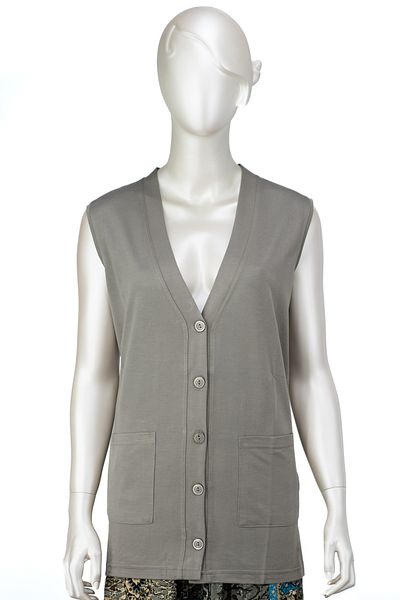 Oppland Glorya Women's Vest - Combed Cotton Fabric, Solid Color, Long Sleeve, Pocket, Comfortable Fit Without Lycra