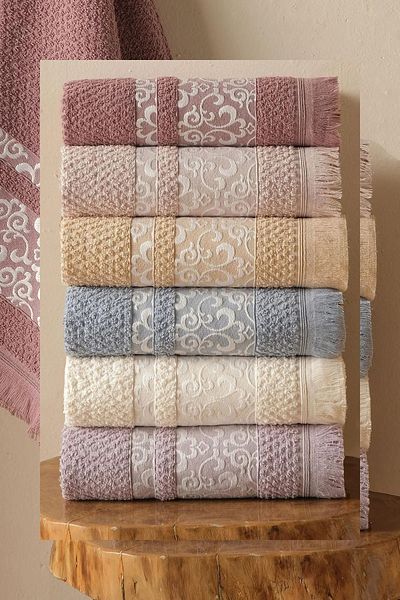 Meslina Home 6 db Jacquard és rojtos törölköző készlet - Kéz- és arctörlő 50x90 cm-hs-jacquard50x90