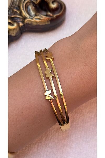 Opia JEWELRY أصفاد سوار فولاذية على شكل فراشة مقاس 17 سم