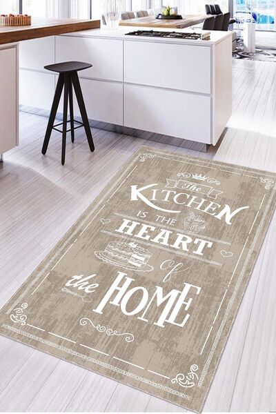 SÜNGERSAN Kaymaz Taban Dijital Baskılı Makinede Yıkanabilir Mutfak Halısı Kit...