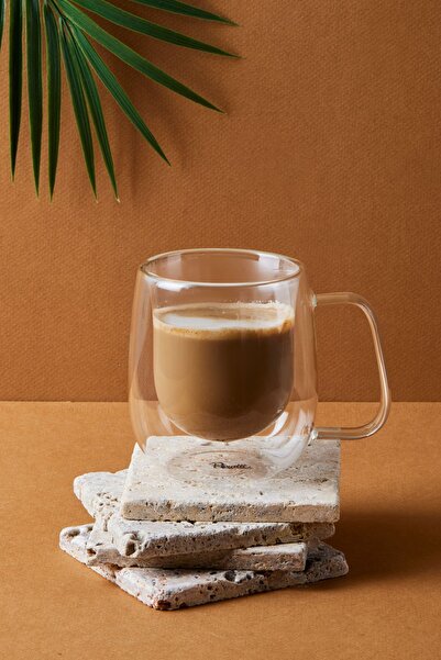 MİS KİTCHEN 250 ml Borosilicate Glass Tea and Coffee Mug with Handle and Doub...