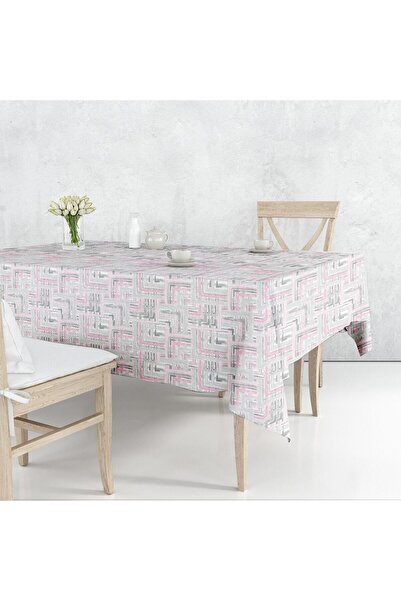 K&M HOMETEX مفرش طاولة مبطن مقاوم للسوائل وقابل للمسح، متاهة رمادية وردية