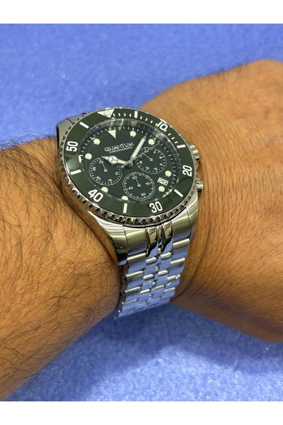 Quantum YEŞİL GÜMÜŞ  ÖZEL SERİ POVERTECH %100 ÇELİK SERAMİK BEZEL & KADRAN “CHORONOGRAPH” 100M 45 MM