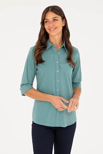 U.S. Polo Assn. Γυναικείο μακρυμάνικο πουκάμισο βασικό σε χρώμα μέντας