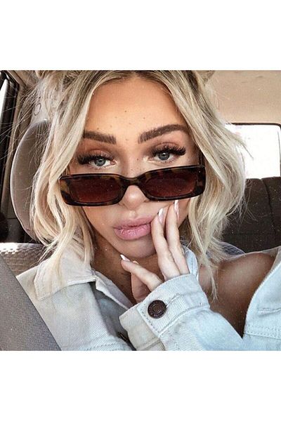 Makro Optik Unisex Brown Leopard Rectangle Vintage Retro Sunglasses