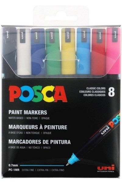 Uni Posca 0.7 Water Based Poster Marker Primary Color 8 Pieces
