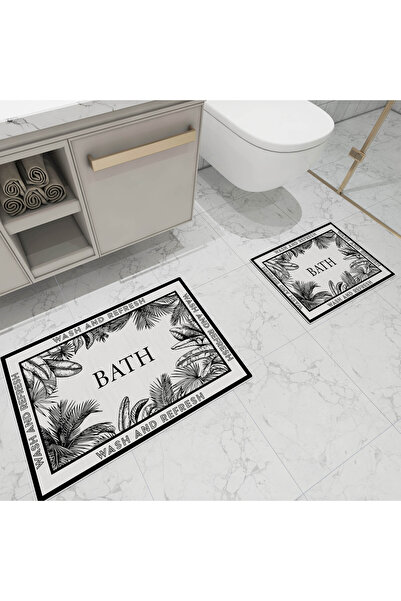 Royalte طقم سجادة حمام بنمط استوائي مكون من قطعتين - قاعدة مضادة للانزلاق، مطبوعة قابلة للغسل 60x90/40x60