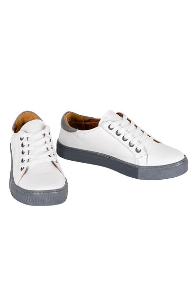 NOOSY Unisex Gray White Genuine Leather Sneaker