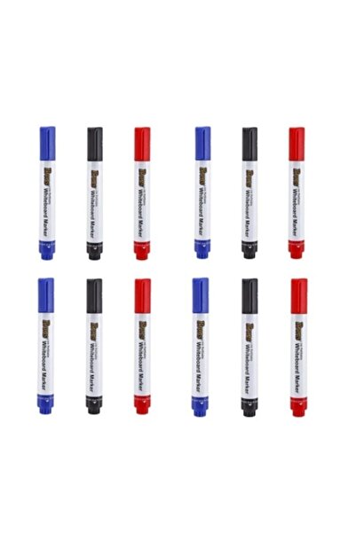 Brons Doldurulabilir Beyaz Tahta Kalemi Seti 12'li Siyah, Kırmızı, Mavi 4'er Adet