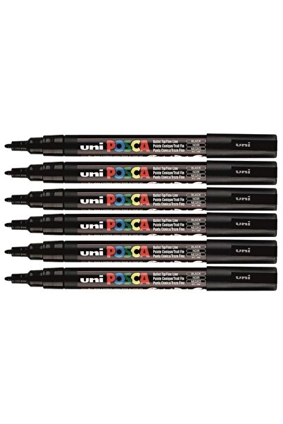 Uni مجموعة أقلام شعر Posca Marker PC-3M مكونة من 6 قطع باللون الأسود
