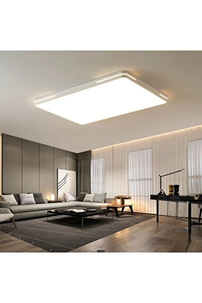 CATLUZ Beyaz Kumandalı Dimli 90x60cm 3 Işık Renkli Dikdörtgen Tavan Lambası,modern Led Aydınlatma,avize