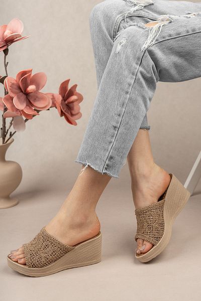epaavm Open Toe Knitted Wedge Sole Slippers