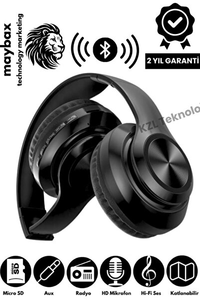 Maybax Kablosuz Kulaküstü Bluetooth Aux TF Kart Giriş FM Radyo Katlanabilir S...