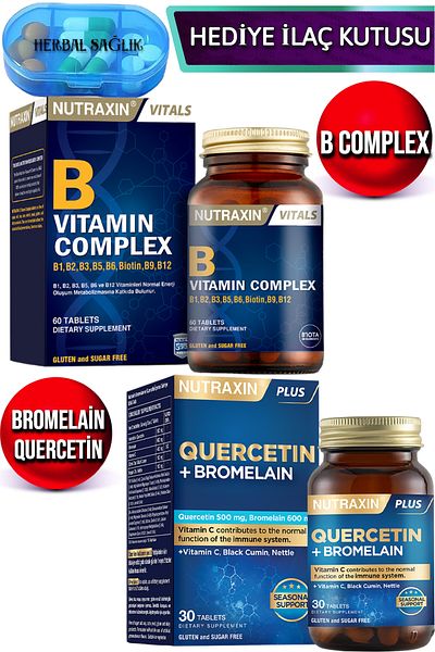 Nutraxin Vitamin B Complex 60 Tablets + Nutraxin Bromelain + Quercetin 30 Tablets