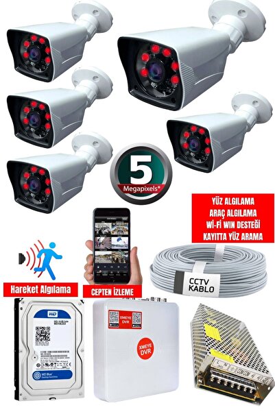 maxcam 5 Kameralı 5 MP Sony Fulhan Gece Görüşlü, Dış Mekan Mekan Kamera Sistemi