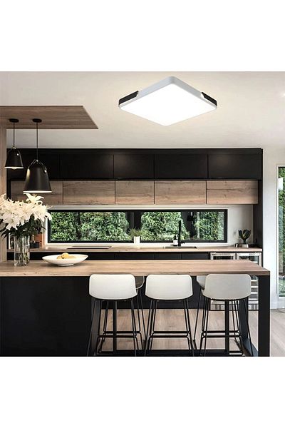 CATLUZ مصباح سقف LED مربع 50 × 50 سم - أبيض، شريط أسود، خافت، 3 ألوان إضاءة، إضاءة حديثة
