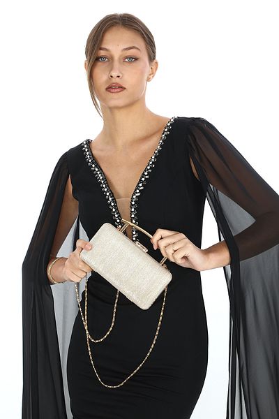 womenacs Γυναικείο βραδινό φόρεμα Clutch σε χρυσό χρώμα κοπής με λέιζερ - Χέρι για γάμο και αρραβώνα