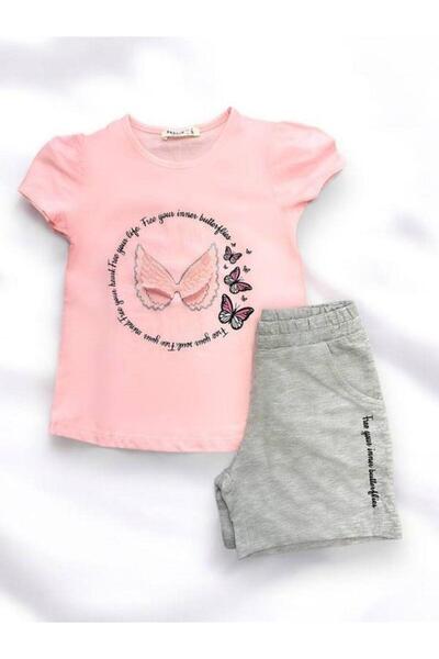 Zekids Girl's Cotton Butterfly Shorts Suit