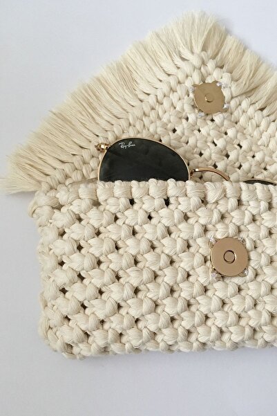 e&f Store Macrame Glasses Case Ecru Bag