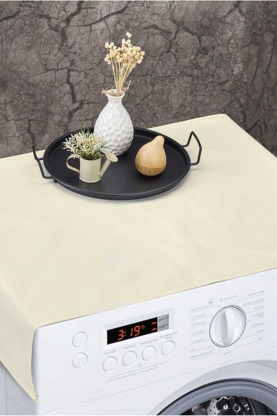 HOMELKA Washing Machine Cover Liquid Proof Fabric Cream Color Plain Model