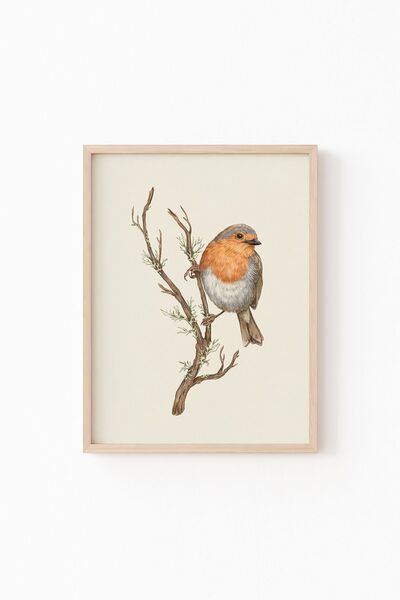 epiqart Kuş Çizim - Ahşap Desenli Çerçeve