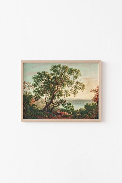 epiqart Carlo Labruzzi - Figürler Ve Keçi Sürüsü - Ahşap Desenli Çerçeve