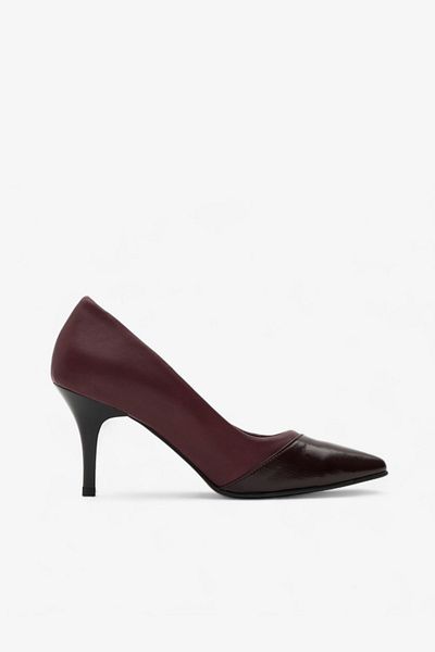 Grasyano Genuine Leather Claret Red 1stQuality Patent Leather and Plain Leather Mix Comfort Stylish 7.5 cm Stiletto Heeled Shoes