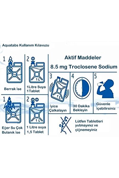 Medentech Aquatabs Doğada Hayatta Kalma 8,5mg. Su Arıtma Tableti
