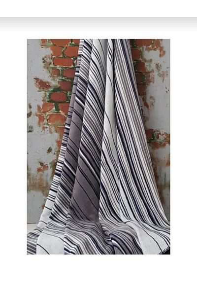 Özdilek Navy Blue Stripe Cotton Knee Blanket - 130X170
