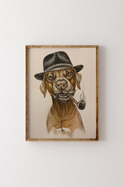 epiqart Dog Watercolor Effect - Wooden Patterned Frame