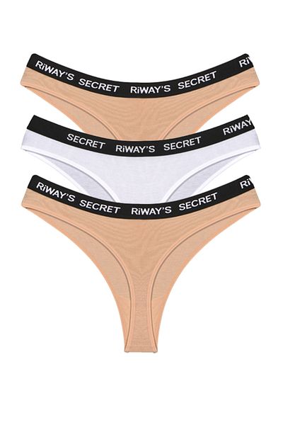 riways secret Cotton Waistband Elastic Thong 3 Pack