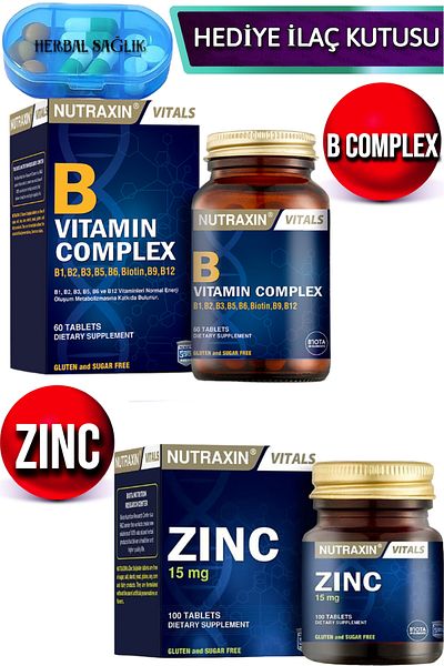Nutraxin Vitamin B Complex - 60 Tablets + Nutraxin Zinc-Zinc Sulphate 100 Tablets 15 Mg