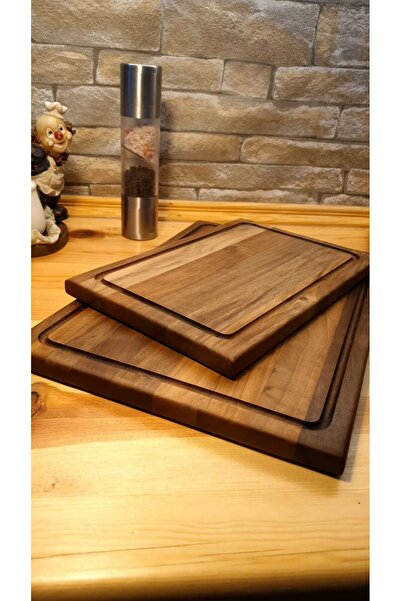 F&S WoodArt مجموعة من قطعتين - لوح تقطيع الخبز الخشبي الطبيعي بلون الجوز المموج