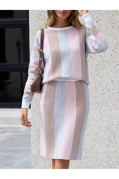 AQE FASHION Kalem Etekli Bisiklet Yakalı Kazak Ikili Takım