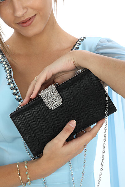 womenacs حقيبة يد فستان سهرة مقطوعة بالليزر باللون الأسود - حقيبة يد وحزام طو...