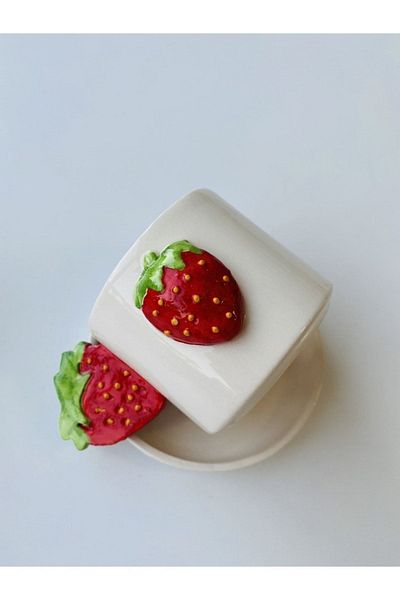Banuart Ceramic Turkish Coffee Cup - Strawberry Gift Handmade