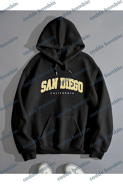caddekombin San Diego Printed Unisex Black Oversize Hoodie