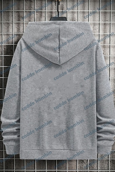caddekombin Unisex Gri Saturn Grafik Baskılı Kapşonlu