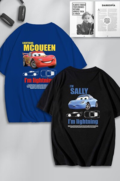 darkopia Unisex Σαχμισκέ ΜακΚουίν και Σάλι ΜΕ ΤΥΠΩΜΑ ΠΙΣΩ Ρούχο Ζευγαριού Oversize T-shirt Σετ των 2