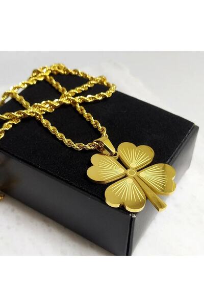 agahcraft Long Twirl Chain Four Leaf Steel Clover Necklace