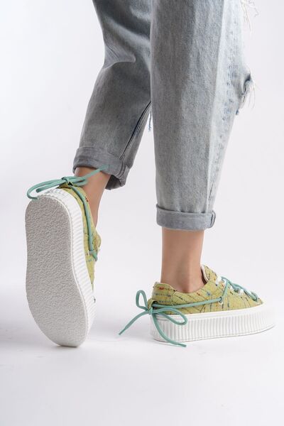 Limeo Light Green Textile High Sole Ankle Lacing Detailed Soft Sneakers Women's Casual Sports Shoes