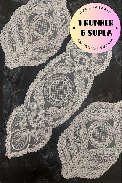 Çt Çeyizci Tekstil مجموعة تقديم الطعام الكريمي 1 Runner 6 Supla - مجموعة العرض الأمريكية