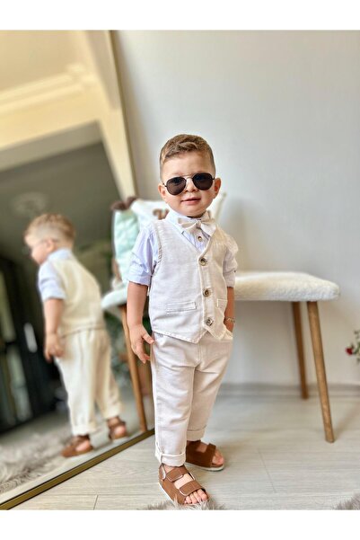 favorimkids New Linen Cream Vest Suit