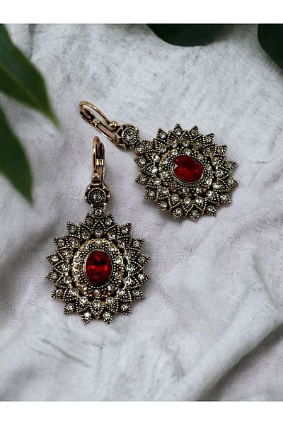 FAYRA ACCESSORIES Sun Earrings - Crystal Stone Detailed