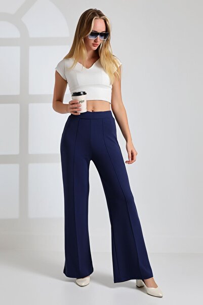 Balta Collection بنطلون نسائي عالي الخصر ومضلع واسع الساق