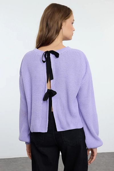 Trendyol Collection Fliederfarbener, doppelseitiger, tragbarer Strickpullover mit Schleifenband/Schleifenbändern TWOAW25KZ00074