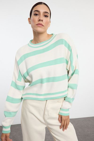 Trendyol Collection Pulover din tricot cu dungi Stone Crop TWOAW23KZ00205